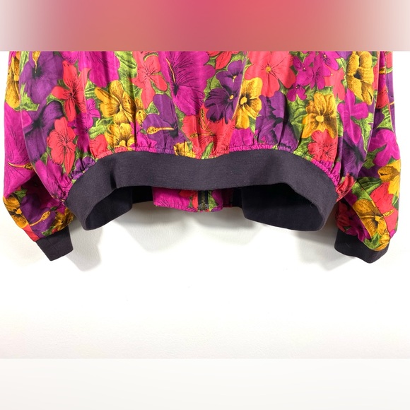 1980’s Vintage Silk Bomber Jacket Floral Vibrant Colourful Novelty Shoulder Pads - Picture 6 of 12